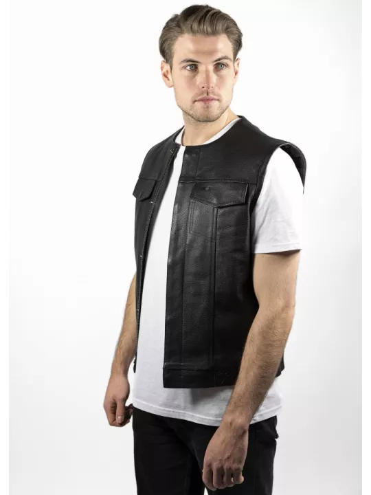 Veste Moto Cuir Sans Manche Mc Outlaw - John Doe