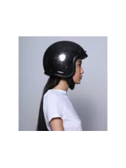 Casco Jet Vintage Glitter Negro - Dmd