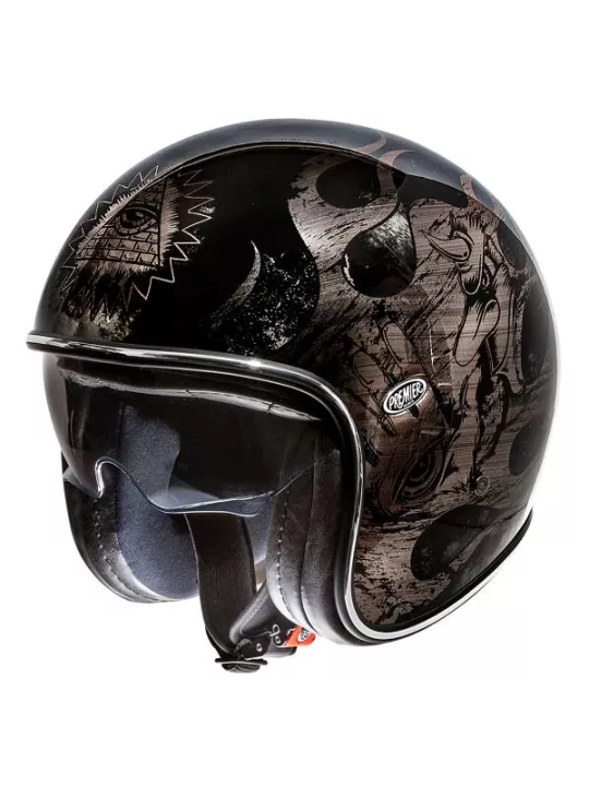 VINTAGE Motorradhelm JET BLACK CHROMED BD - PREMIER