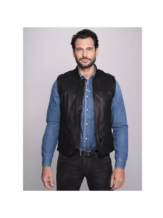 Gilet Black Leather Man - Dmd