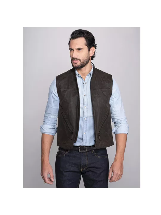 CHALECO BROWN WAXED COTTON MAN-DMD