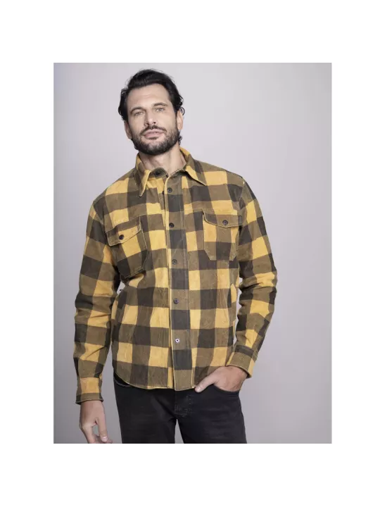 Jacke Shirt Check Yellow Leather Man - Dmd