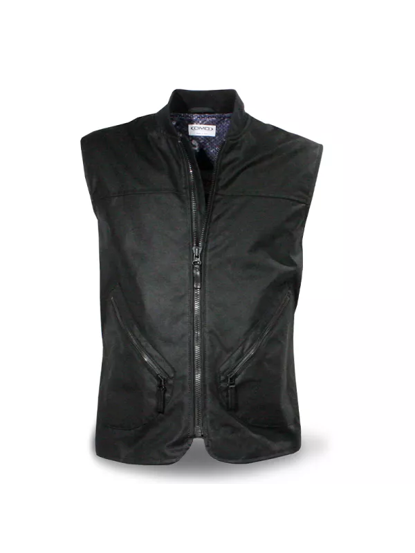 Gilet nero da uomo in cotone cerato fatto a mano - Dmd