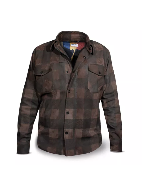 Jacket Handmade Check Brown Leather Man - Dmd